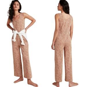 Saturday Sunday by Anthropologie Leopard Henley Jumpsuit Brown/Ivory Combo Small
